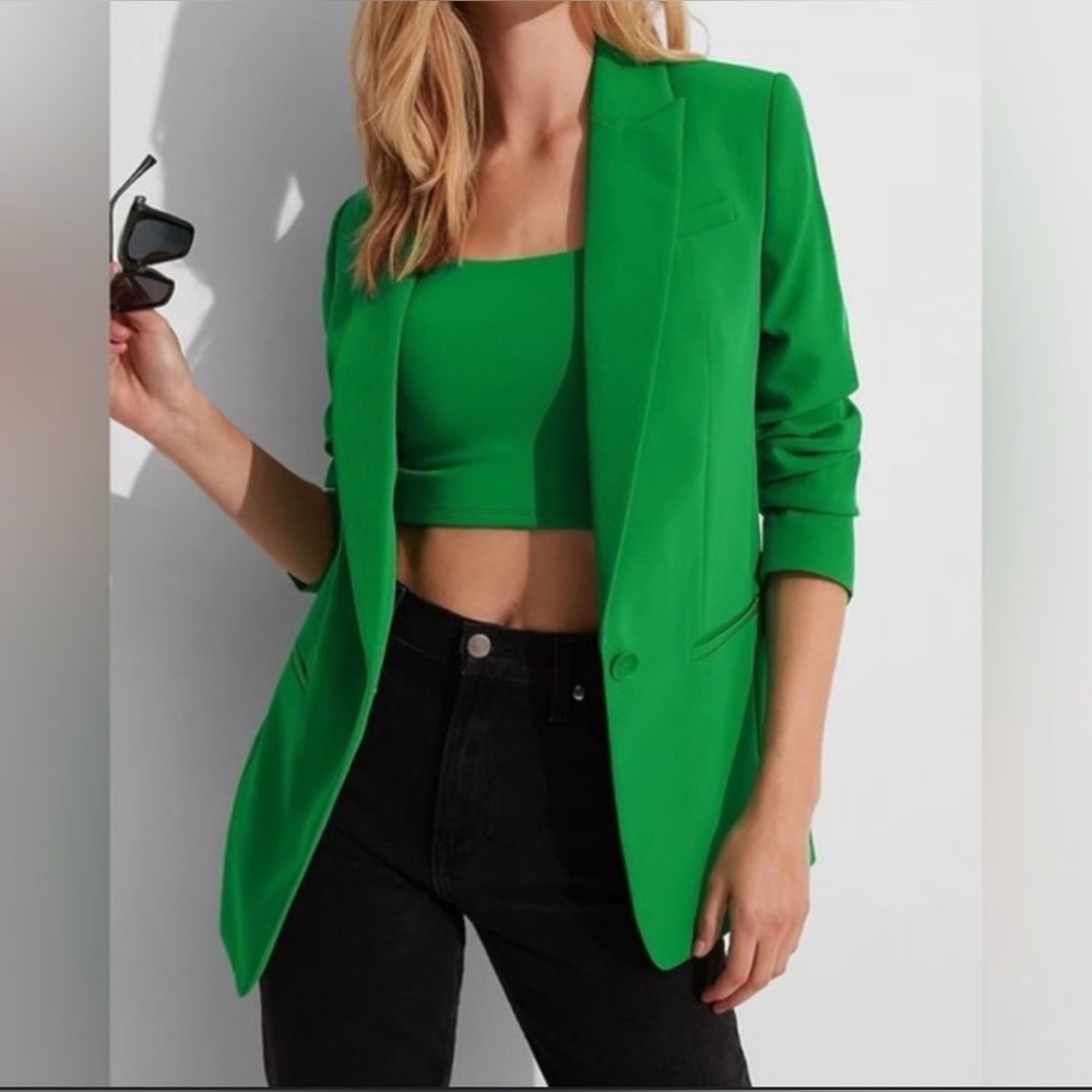 Express One-Button Green Boyfriend Blazer